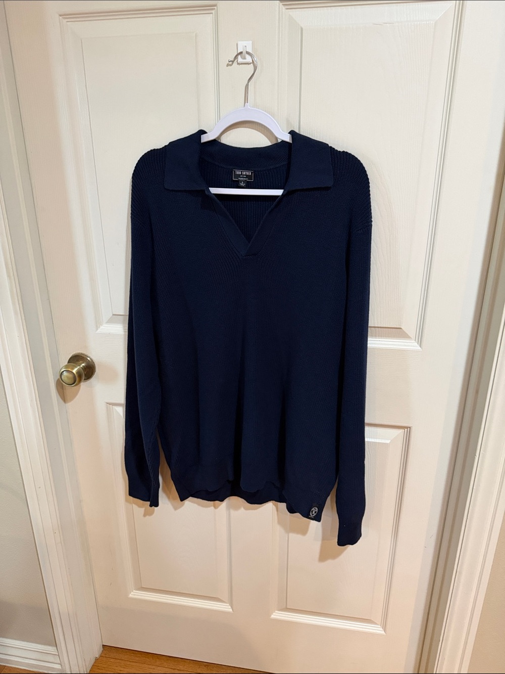 Todd Snyder Navy LS Beachwood Polo
Pullover Sweater Sz L.  Box47